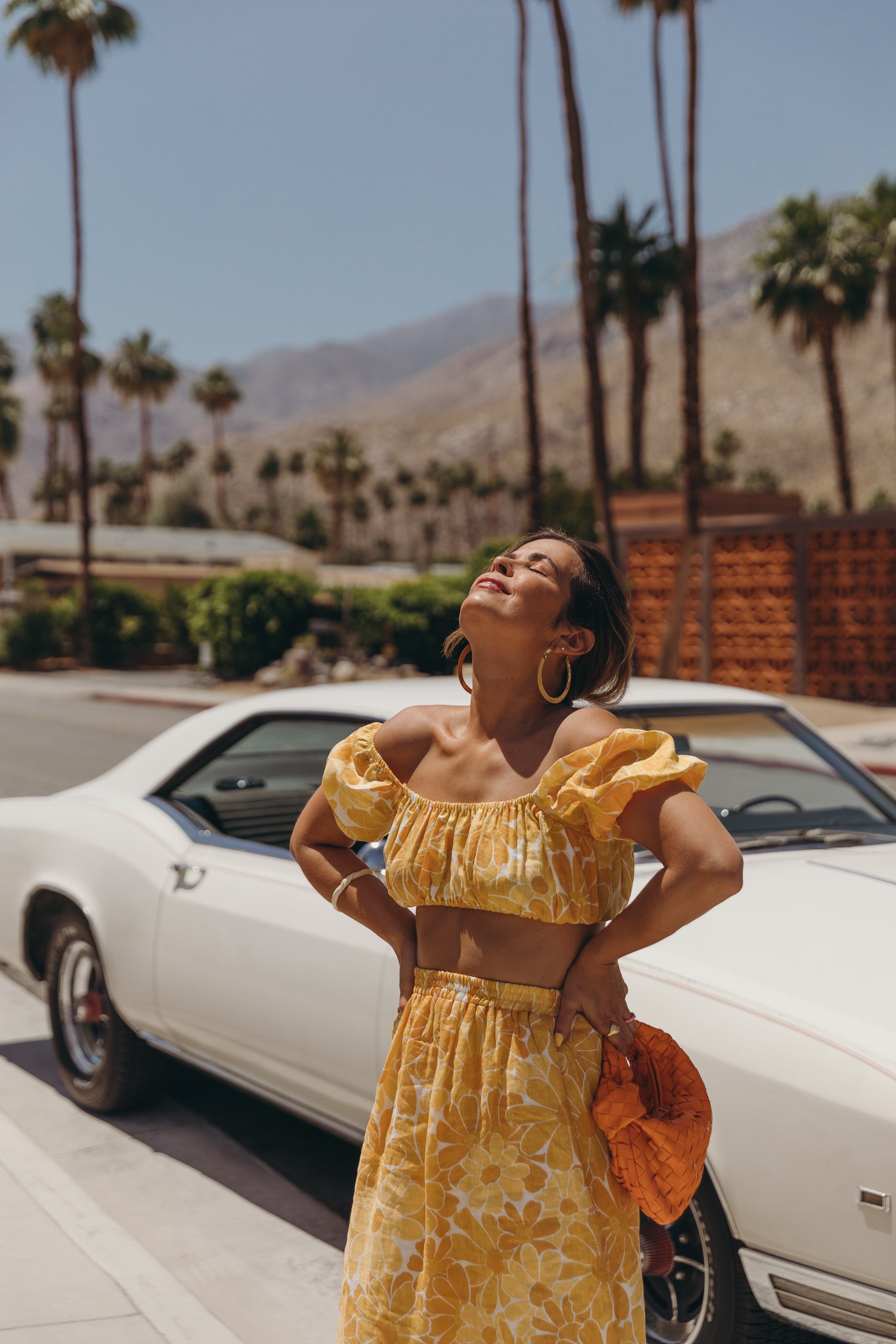 Sara from Collage Vintage at Palm Springs wearing a Faithfull The Brand floral set.